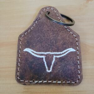Cowhide & Leather Longhorn Keychain — Tan Cream